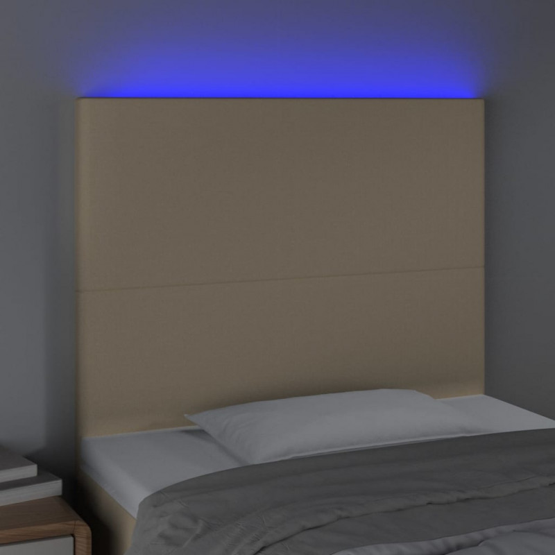 Zagłówek do łóżka z LED, kremowy, 100x5x118/128 cm, tkanina
