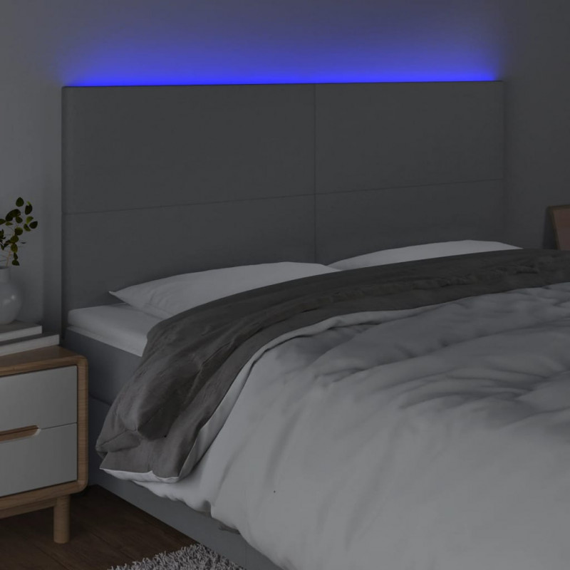 Zagłówek do łóżka z LED, jasnoszary, 200x5x118/128 cm, tkanina