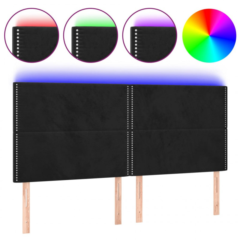 Zagłówek do łóżka z LED, czarny, 180x5x118/128 cm, aksamit