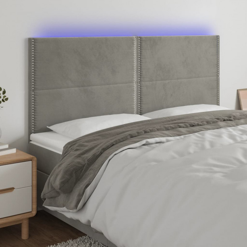 Zagłówek do łóżka z LED, jasnoszary, 160x5x118/128 cm, aksamit