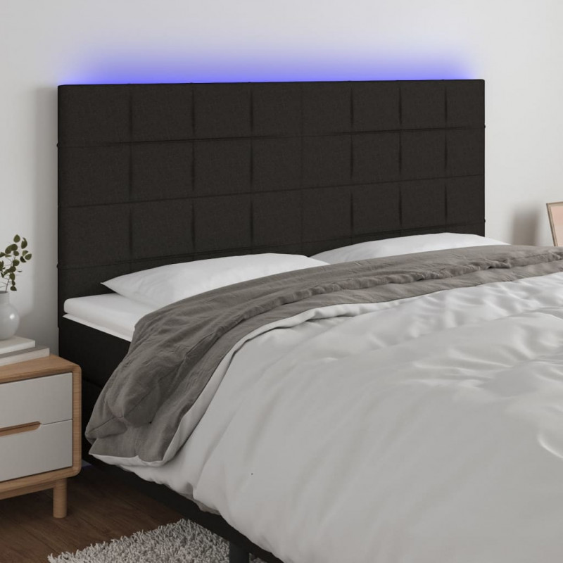 Zagłówek do łóżka z LED, czarny, 180x5x118/128 cm, tkanina