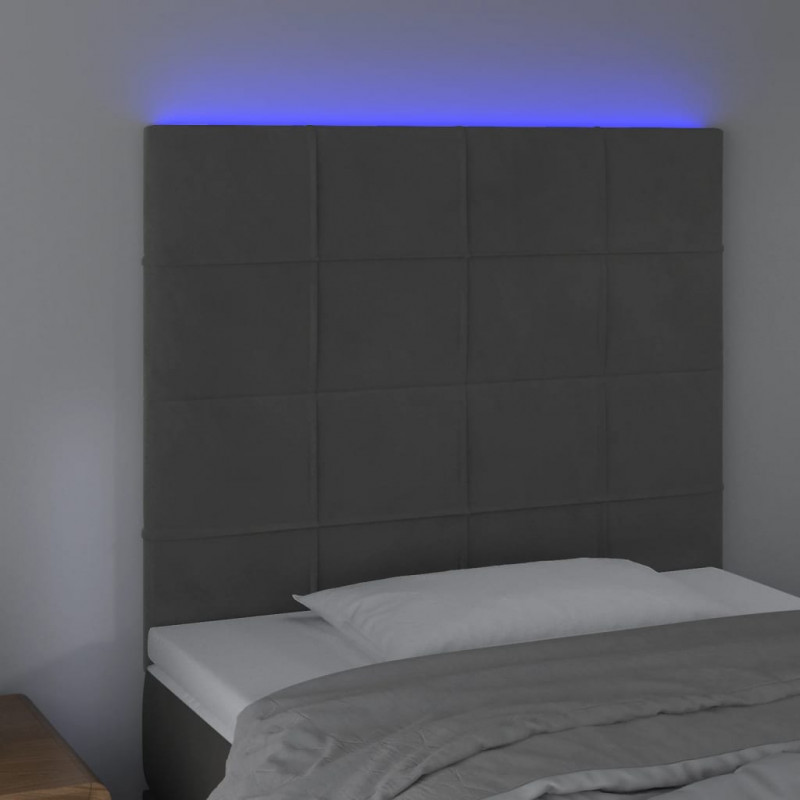 Zagłówek do łóżka z LED, ciemnoszary, 90x5x118/128 cm, aksamit
