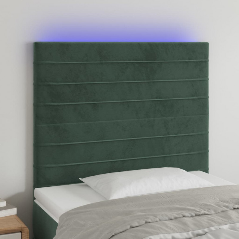 Zagłówek do łóżka z LED, ciemnozielony, 90x5x118/128cm, aksamit