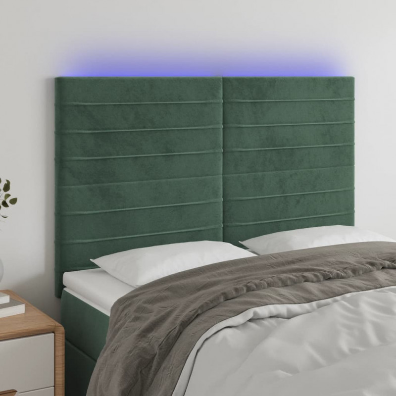 Zagłówek do łóżka z LED, ciemnozielony, 144x5x118/128 cm