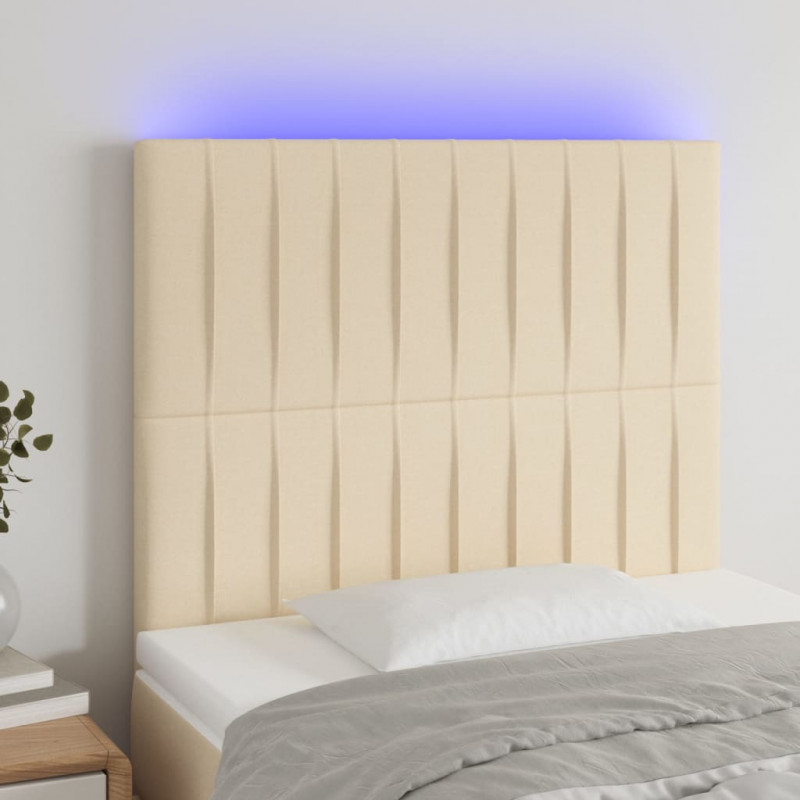 Zagłówek do łóżka z LED, kremowy, 100x5x118/128 cm, tkanina