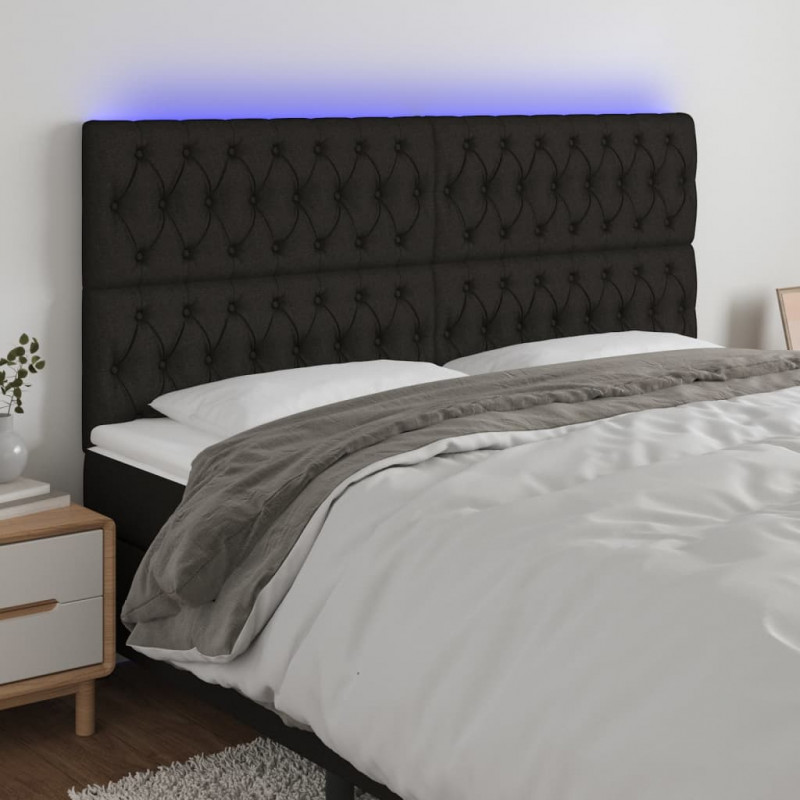 Zagłówek do łóżka z LED, czarny, 200x7x118/128 cm, tkanina