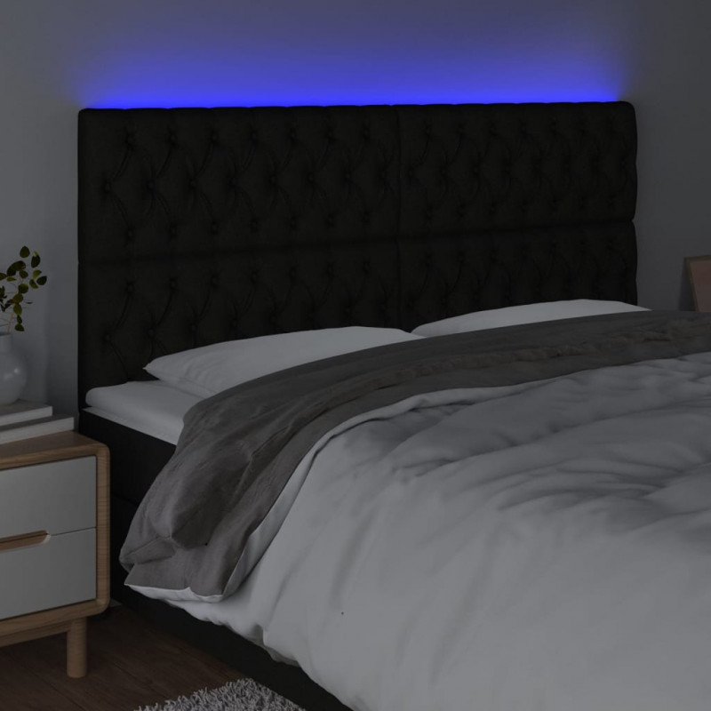 Zagłówek do łóżka z LED, czarny, 200x7x118/128 cm, tkanina