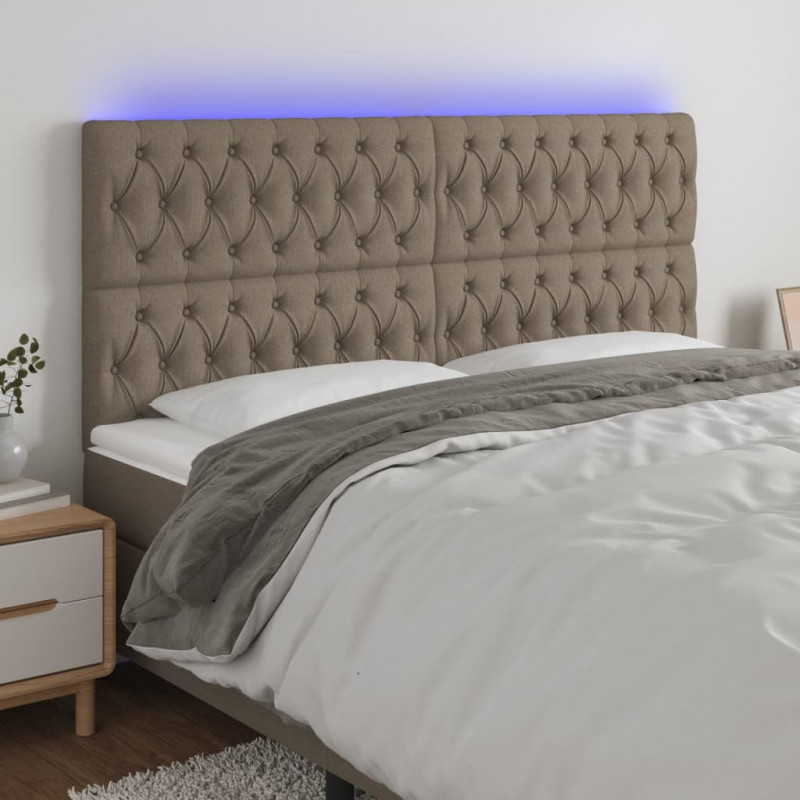 Zagłówek do łóżka z LED, taupe, 200x7x118/128 cm, tkanina