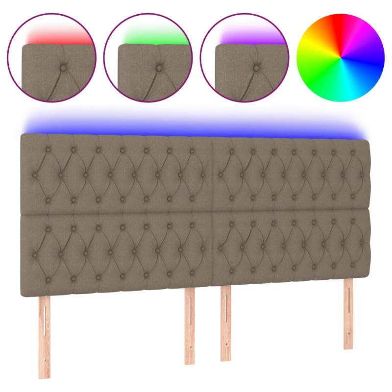 Zagłówek do łóżka z LED, taupe, 180x7x118/128 cm, tkanina
