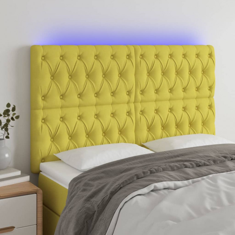 Zagłówek do łóżka z LED, zielony, 144x7x118/128 cm, tkanina