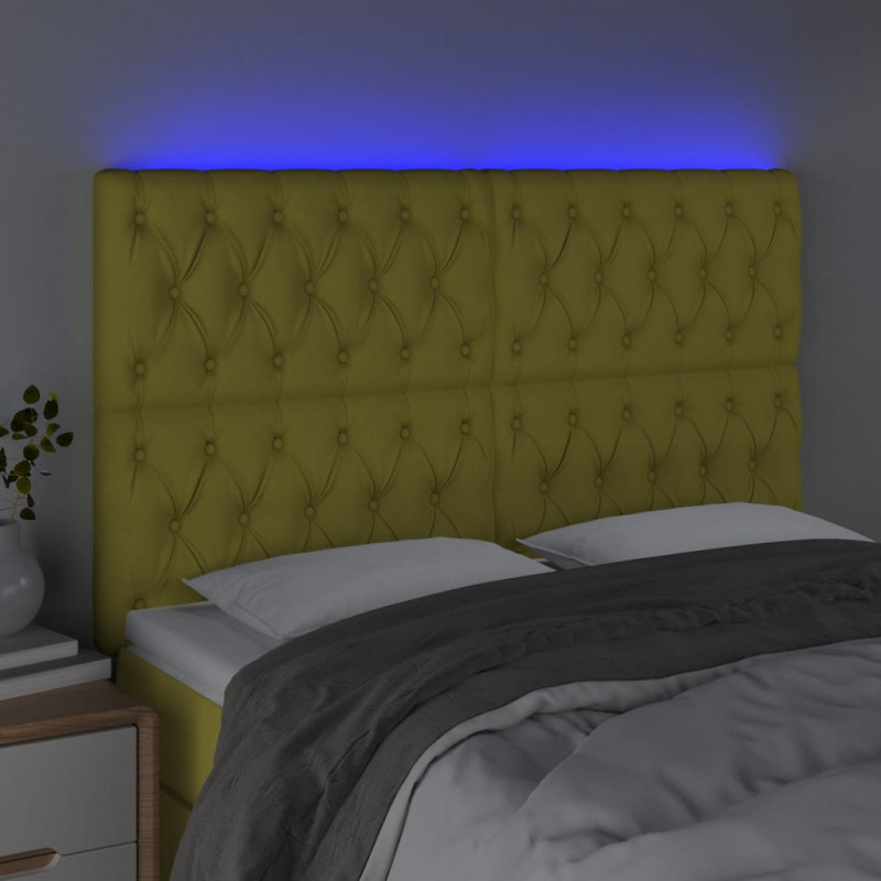 Zagłówek do łóżka z LED, zielony, 144x7x118/128 cm, tkanina