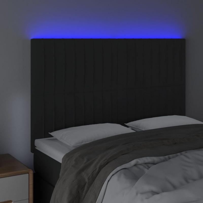 Zagłówek do łóżka z LED, czarny, 144x5x118/128 cm, aksamit