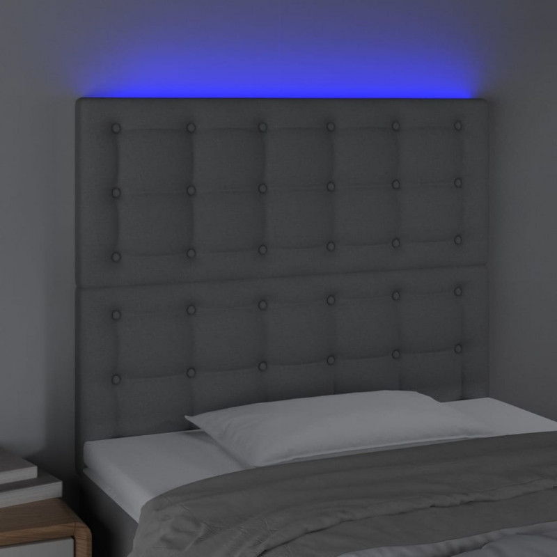 Zagłówek do łóżka z LED, jasnoszary, 90x5x118/128 cm, tkanina