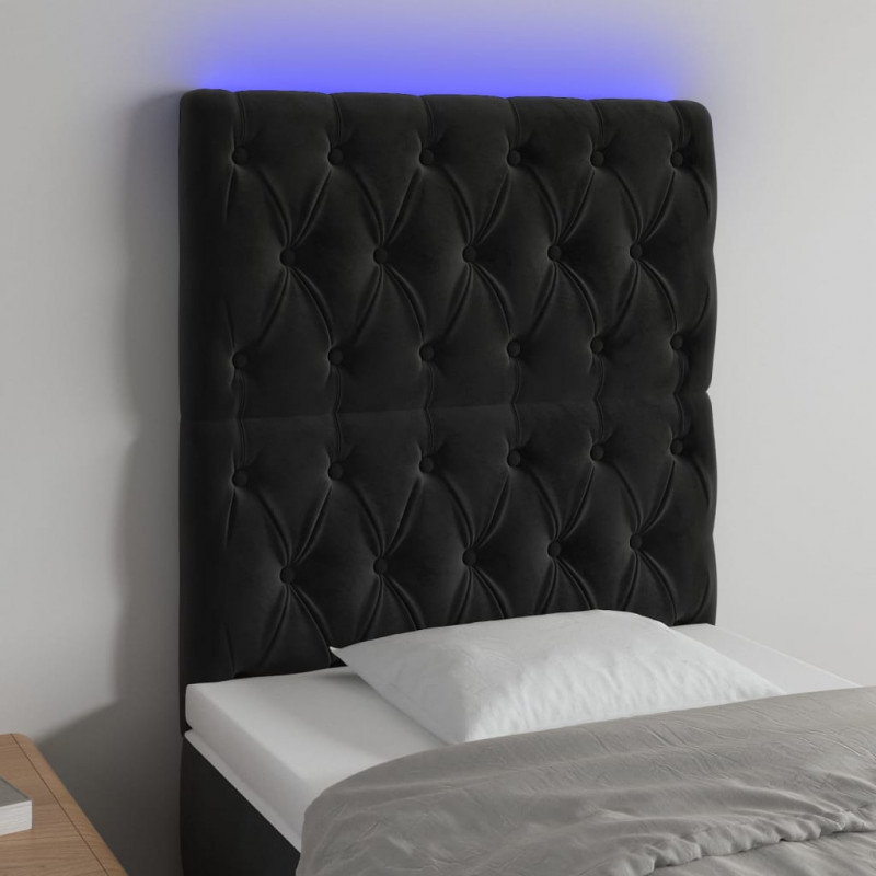 Zagłówek do łóżka z LED, czarny, 80x7x118/128 cm, aksamit