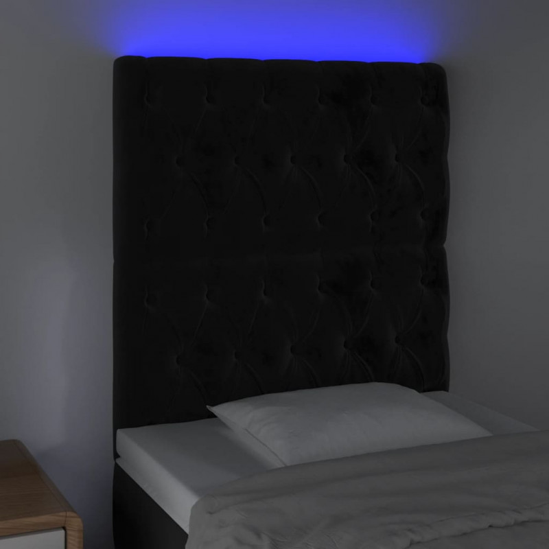 Zagłówek do łóżka z LED, czarny, 80x7x118/128 cm, aksamit