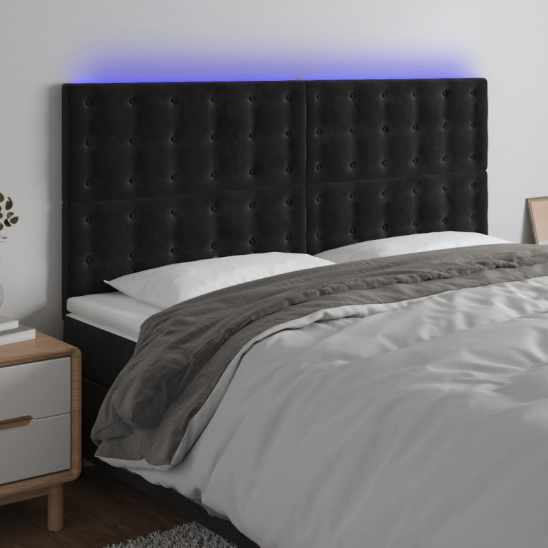 Zagłówek do łóżka z LED, czarny, 200x5x118/128 cm, aksamit