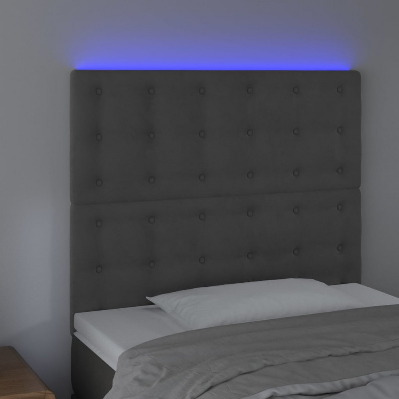 Zagłówek do łóżka z LED, ciemnoszary, 80x5x118/128 cm, aksamit