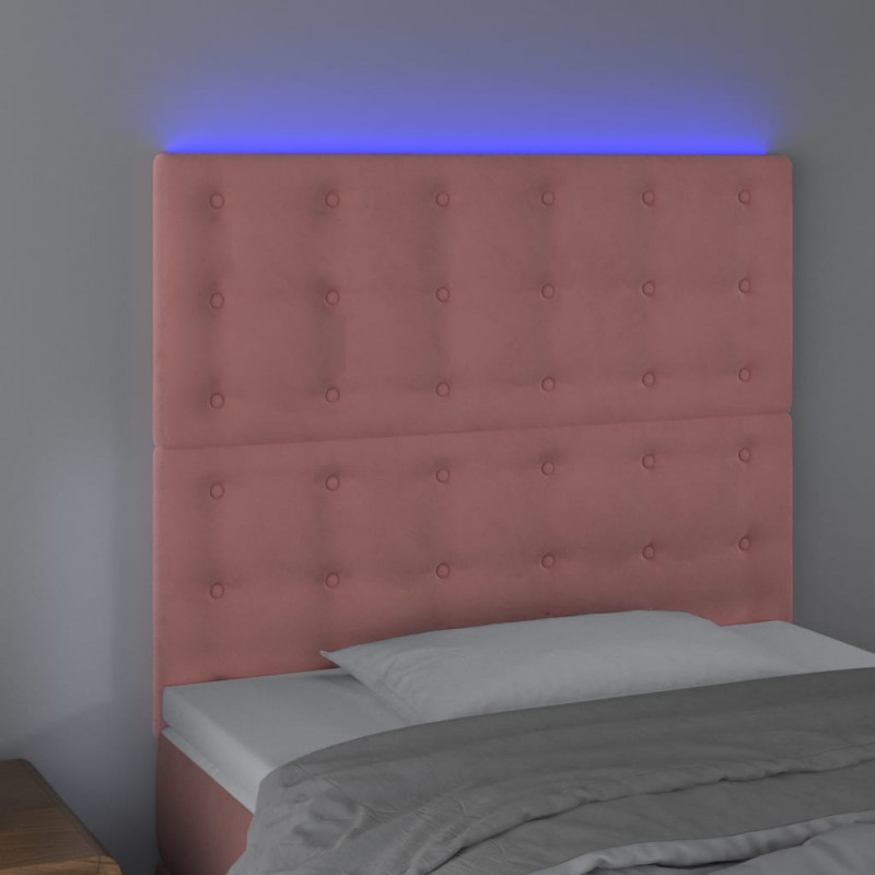 Zagłówek do łóżka z LED, różowy, 100x5x118/128 cm, aksamit