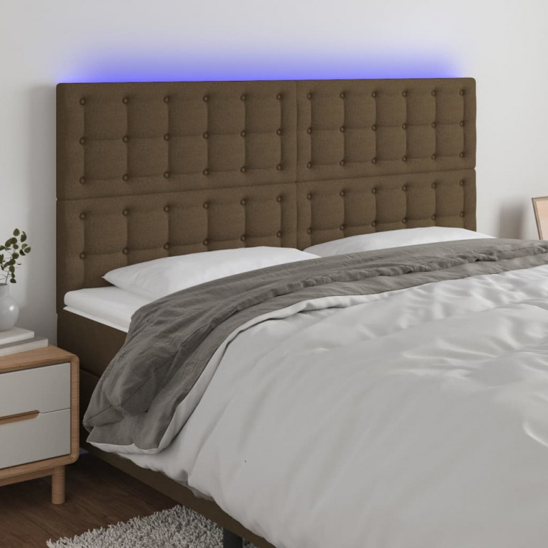 Zagłówek do łóżka z LED ciemnobrązowy 180x5x118/128 cm tkanina
