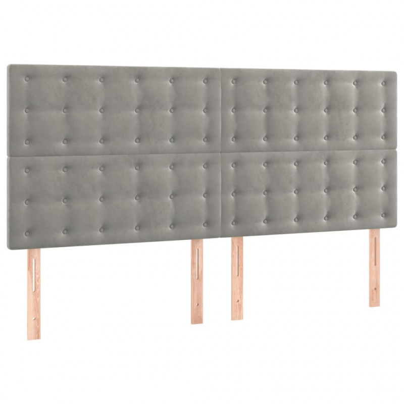 Zagłówek do łóżka z LED, jasnoszary, 200x5x118/128 cm, aksamit