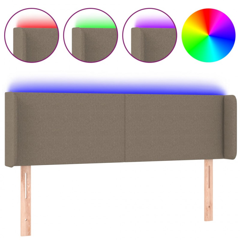 Zagłówek do łóżka z LED, taupe, 147x16x78/88 cm, tkanina