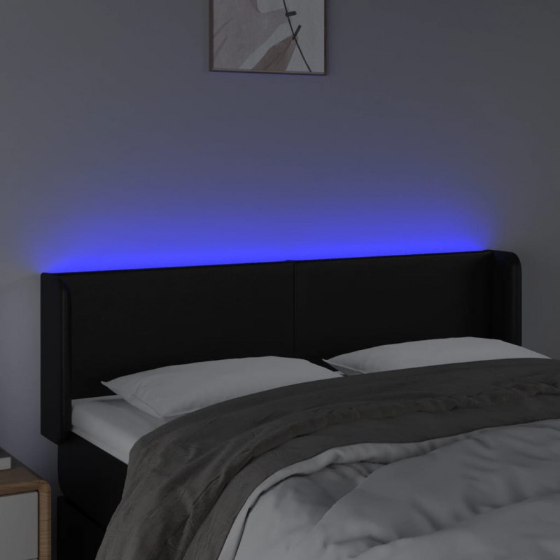 Zagłówek do łóżka z LED, czarny, 147x16x78/88cm, sztuczna skóra
