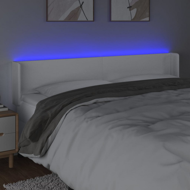 Zagłówek do łóżka z LED, biały, 183x16x78/88 cm, sztuczna skóra