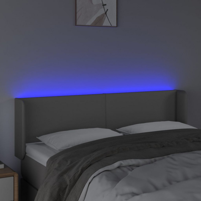 Zagłówek do łóżka z LED, szary, 147x16x78/88 cm sztuczna skóra