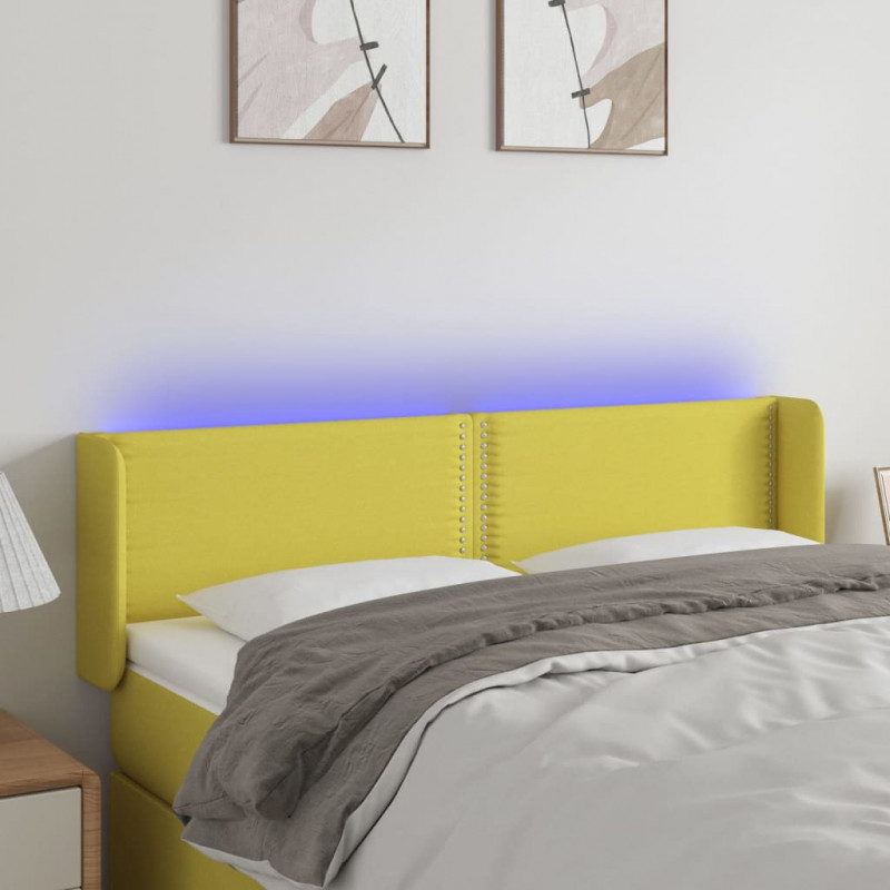Zagłówek do łóżka z LED, zielony, 147x16x78/88 cm, tkanina