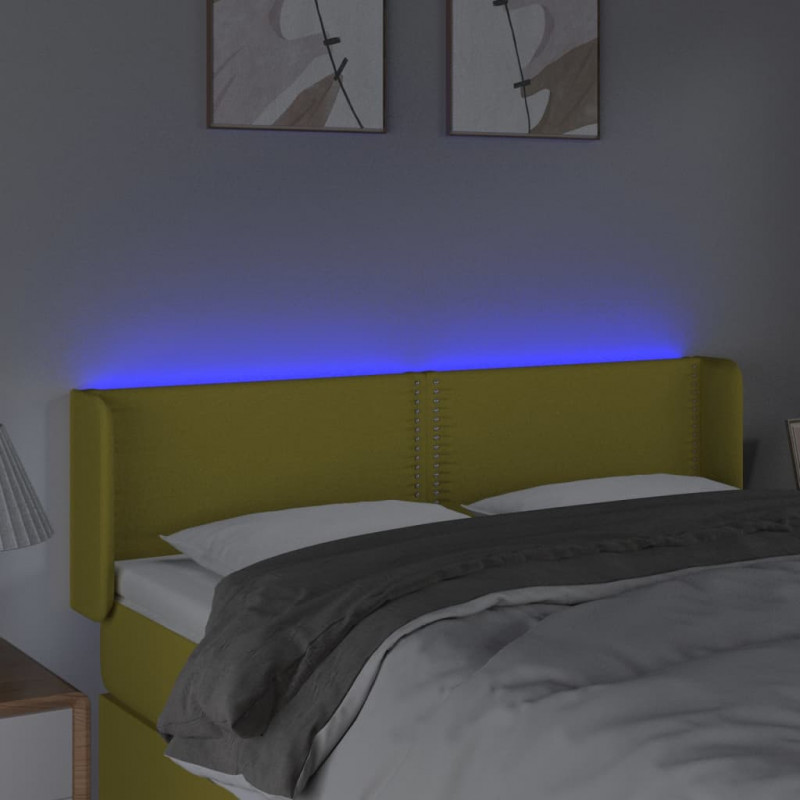 Zagłówek do łóżka z LED, zielony, 147x16x78/88 cm, tkanina