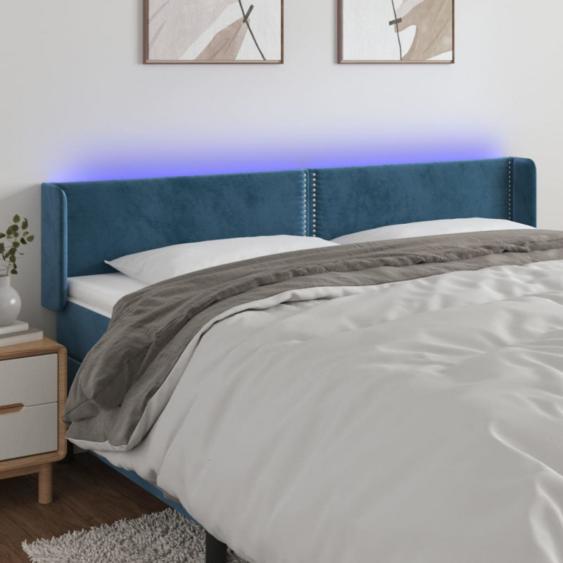 Zagłówek do łóżka z LED ciemnoniebieski 183x16x78/88 cm aksamit