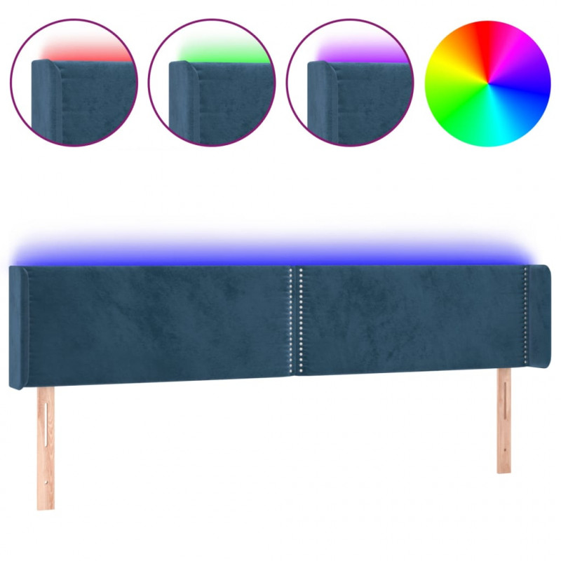 Zagłówek do łóżka z LED ciemnoniebieski 183x16x78/88 cm aksamit