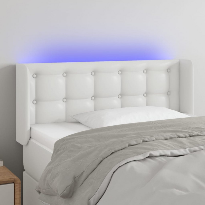 Zagłówek do łóżka z LED, biały, 83x16x78/88 cm, sztuczna skóra