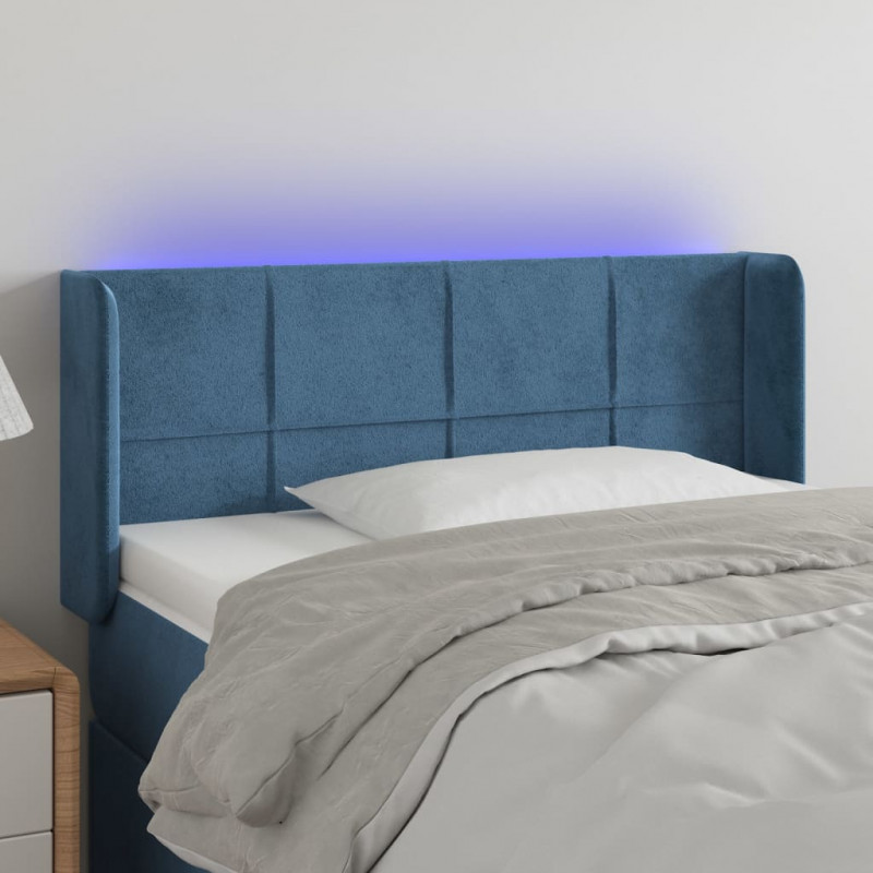Zagłówek do łóżka z LED, ciemnoniebieski 83x16x78/88cm, aksamit