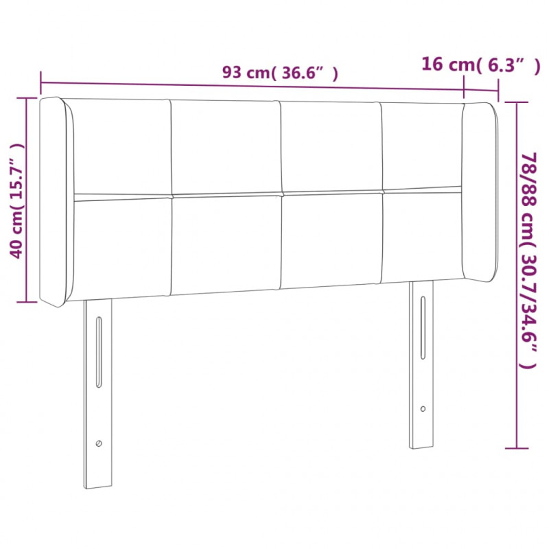 Zagłówek do łóżka z LED, jasnoszary, 93x16x78/88 cm, aksamit