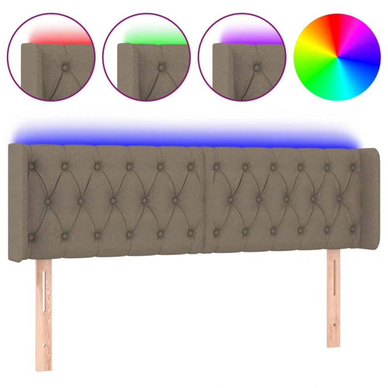 Zagłówek do łóżka z LED, taupe, 147x16x78/88 cm, tkanina