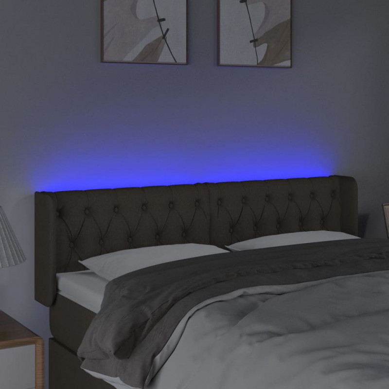 Zagłówek do łóżka z LED, taupe, 147x16x78/88 cm, tkanina