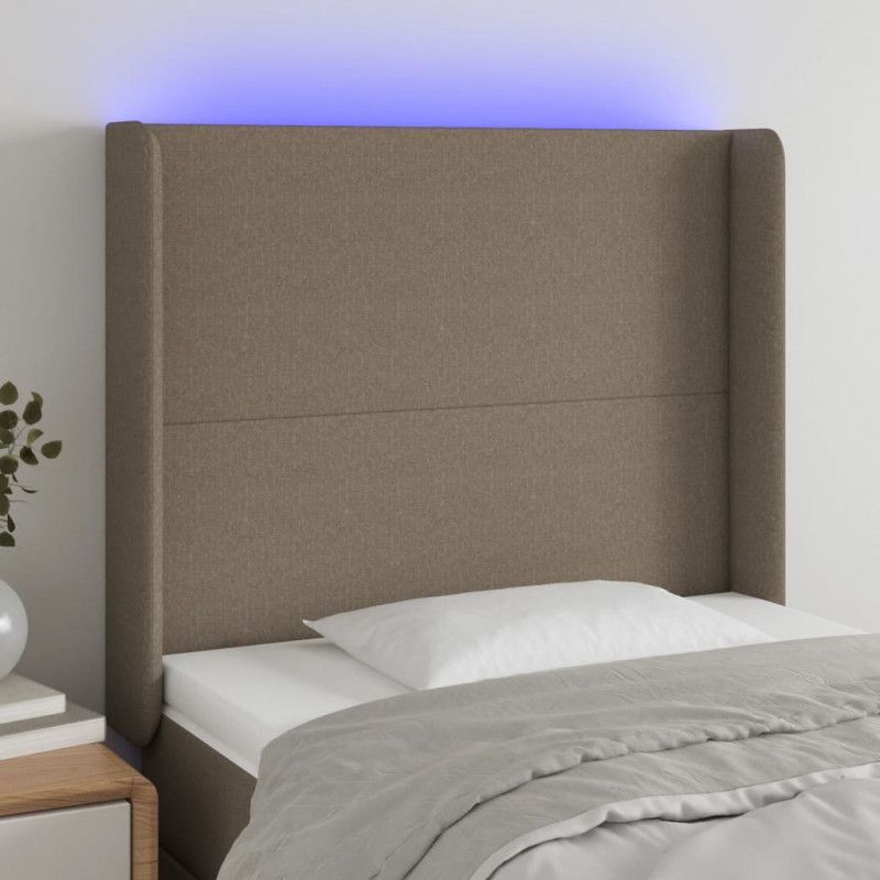 Zagłówek do łóżka z LED, taupe, 93x16x118/128 cm, tkanina