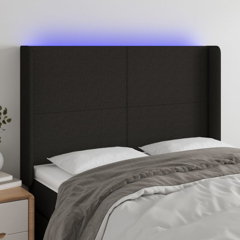 Zagłówek do łóżka z LED, czarny, 147x16x118/128 cm, tkanina