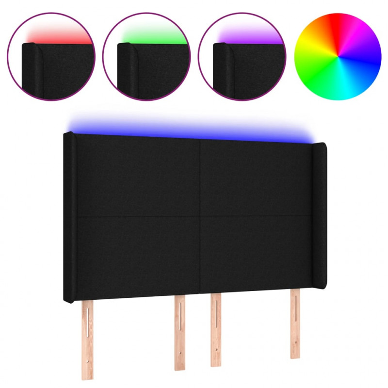 Zagłówek do łóżka z LED, czarny, 147x16x118/128 cm, tkanina