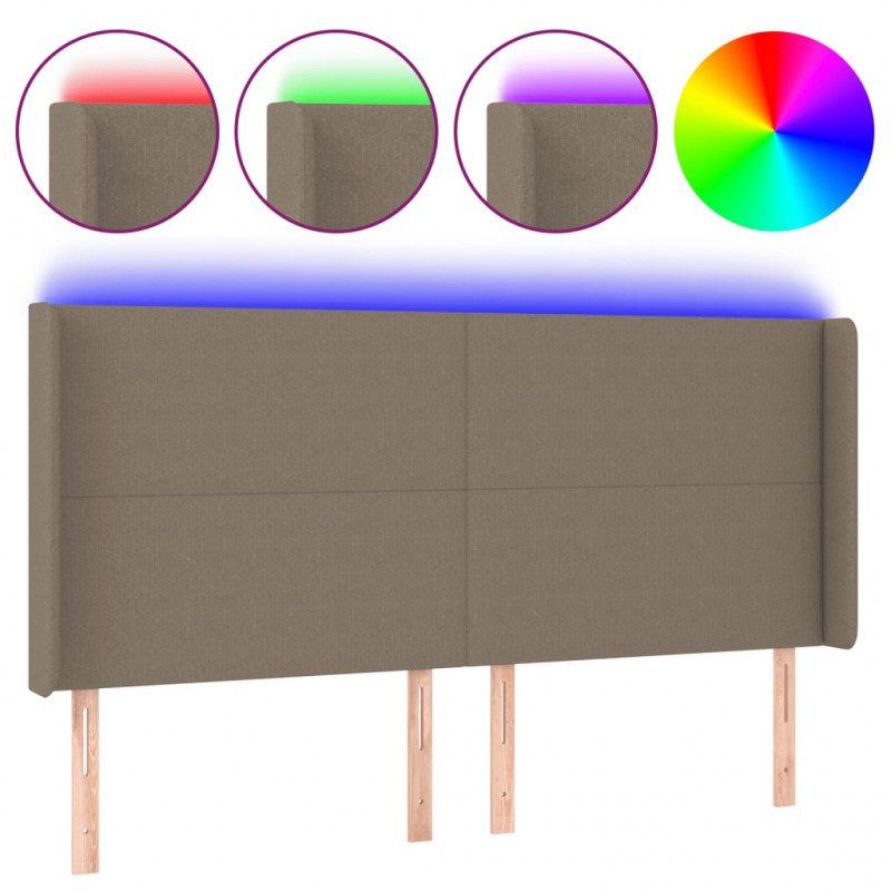 Zagłówek do łóżka z LED, taupe, 203x16x118/128 cm, tkanina