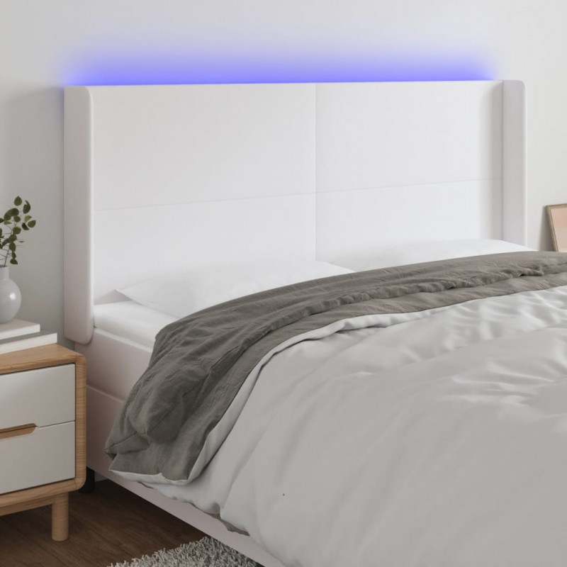 Zagłówek do łóżka z LED, biały, 183x16x118/128cm sztuczna skóra
