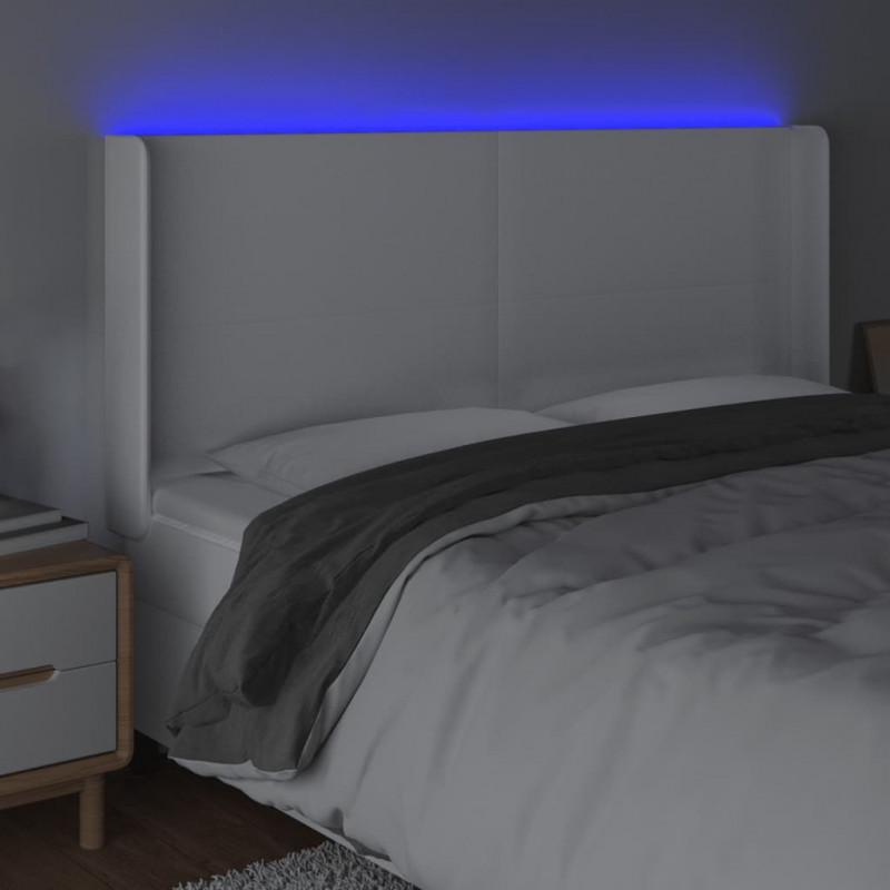 Zagłówek do łóżka z LED, biały, 183x16x118/128cm sztuczna skóra