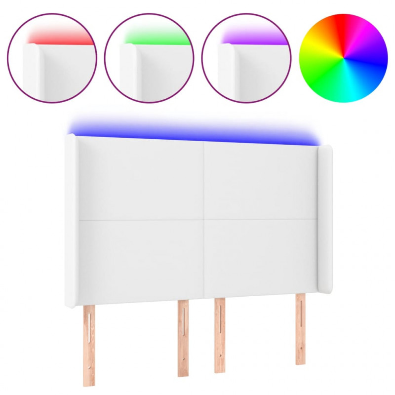 Zagłówek do łóżka z LED, biały, 147x16x118/128cm sztuczna skóra