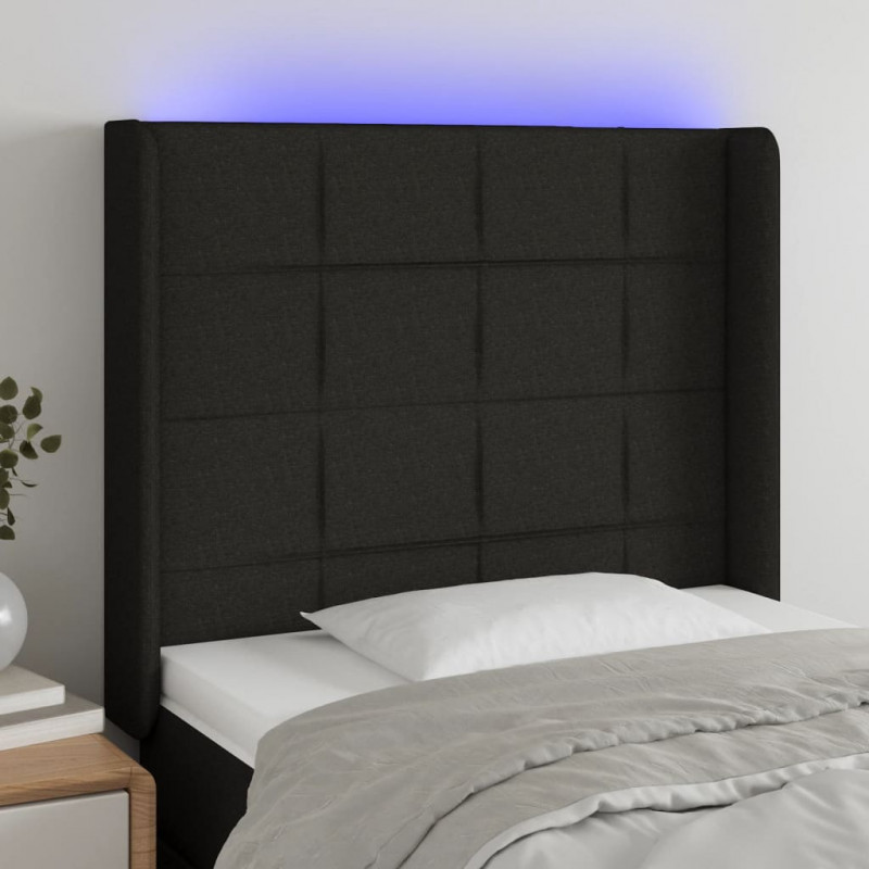 Zagłówek do łóżka z LED, czarny, 103x16x118/128 cm, tkanina