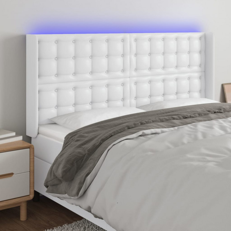 Zagłówek do łóżka z LED, biały, 183x16x118/128cm sztuczna skóra