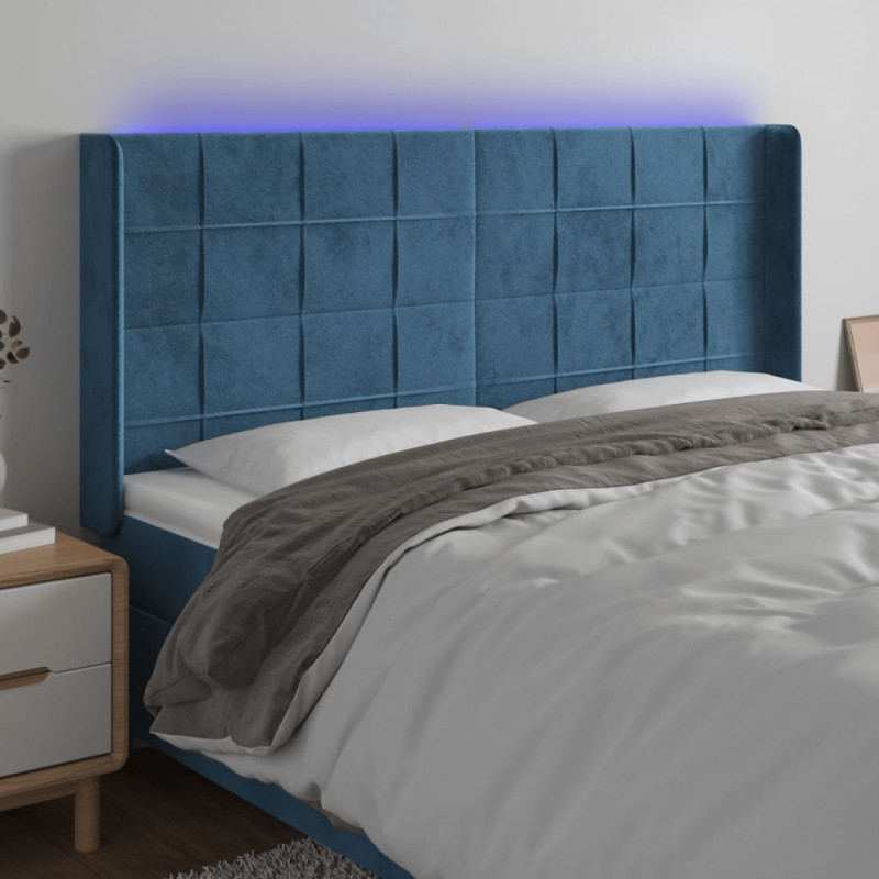 Zagłówek do łóżka z LED ciemnoniebieski, 203x16x118/128 cm