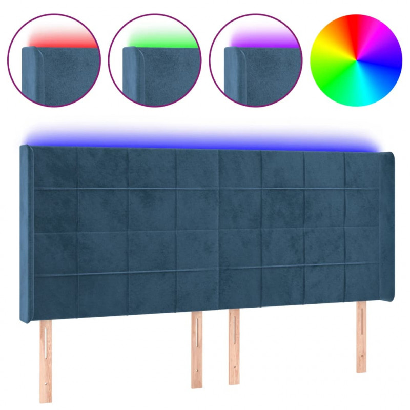 Zagłówek do łóżka z LED ciemnoniebieski, 203x16x118/128 cm