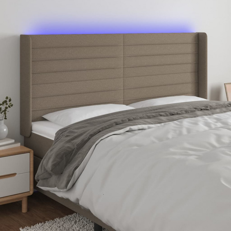 Zagłówek do łóżka z LED, taupe, 163x16x118/128 cm, tkanina