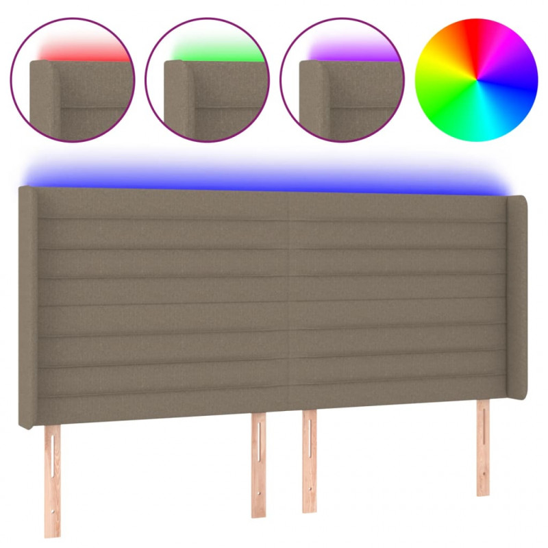 Zagłówek do łóżka z LED, taupe, 163x16x118/128 cm, tkanina